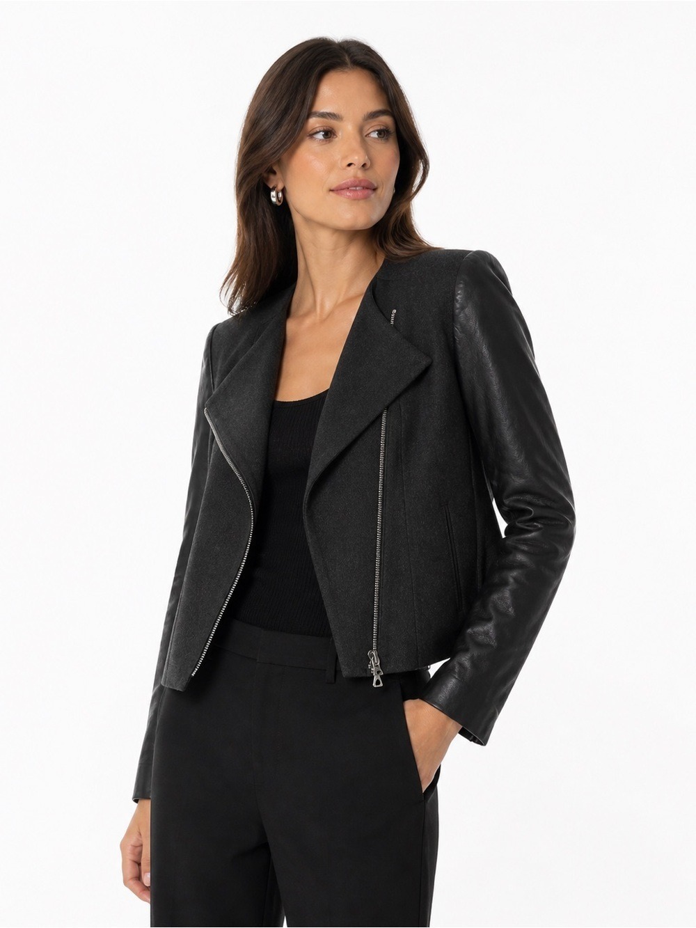 Judith & Charles Wool Blazer With Leather Sleeves Sz 4